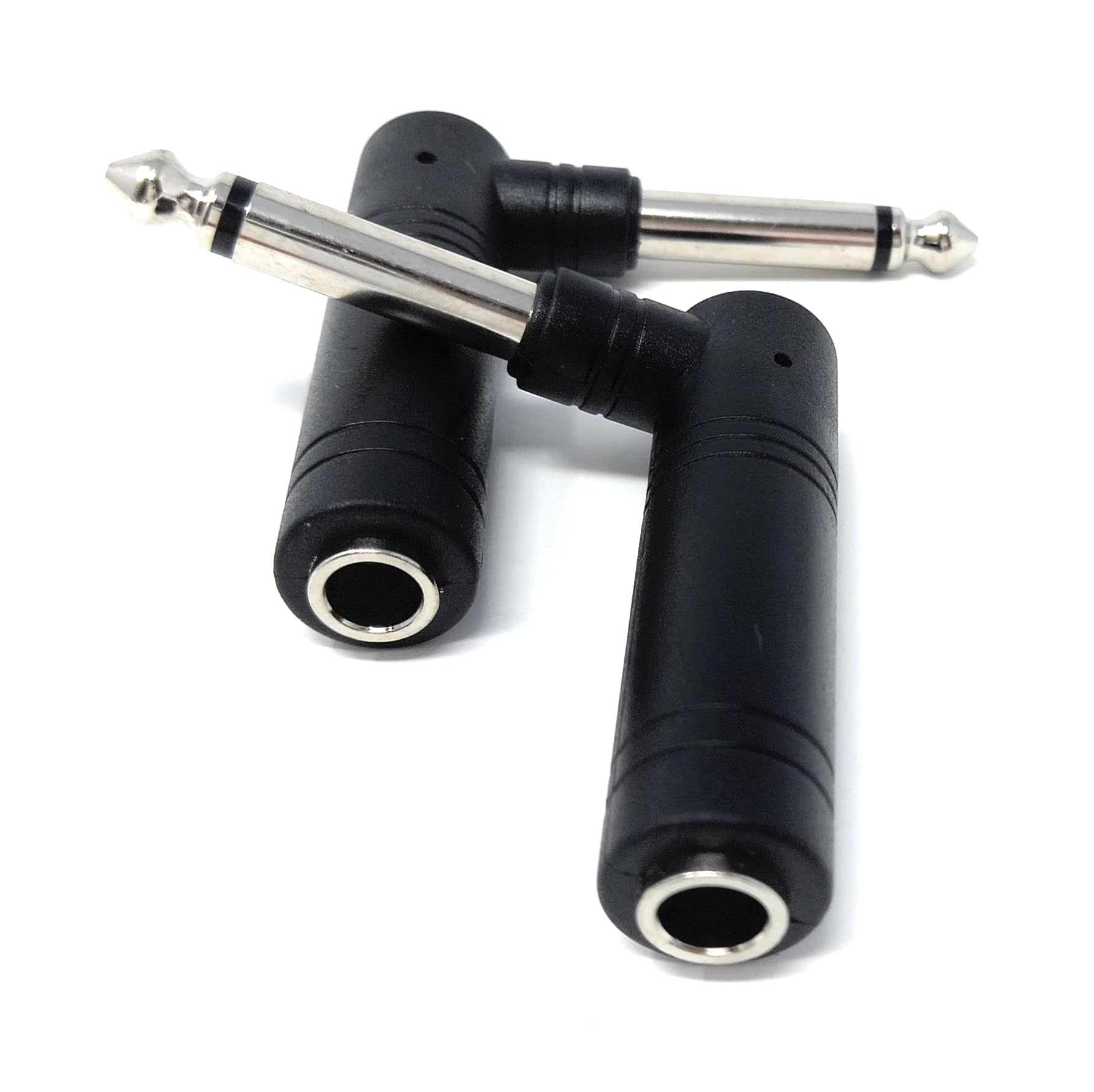 DRUT 2pcs 6.35mm Mono Right Angled Jack Plug To 6.35mm Mono Jack Socket Male to Female Cable Adapter (Silver)