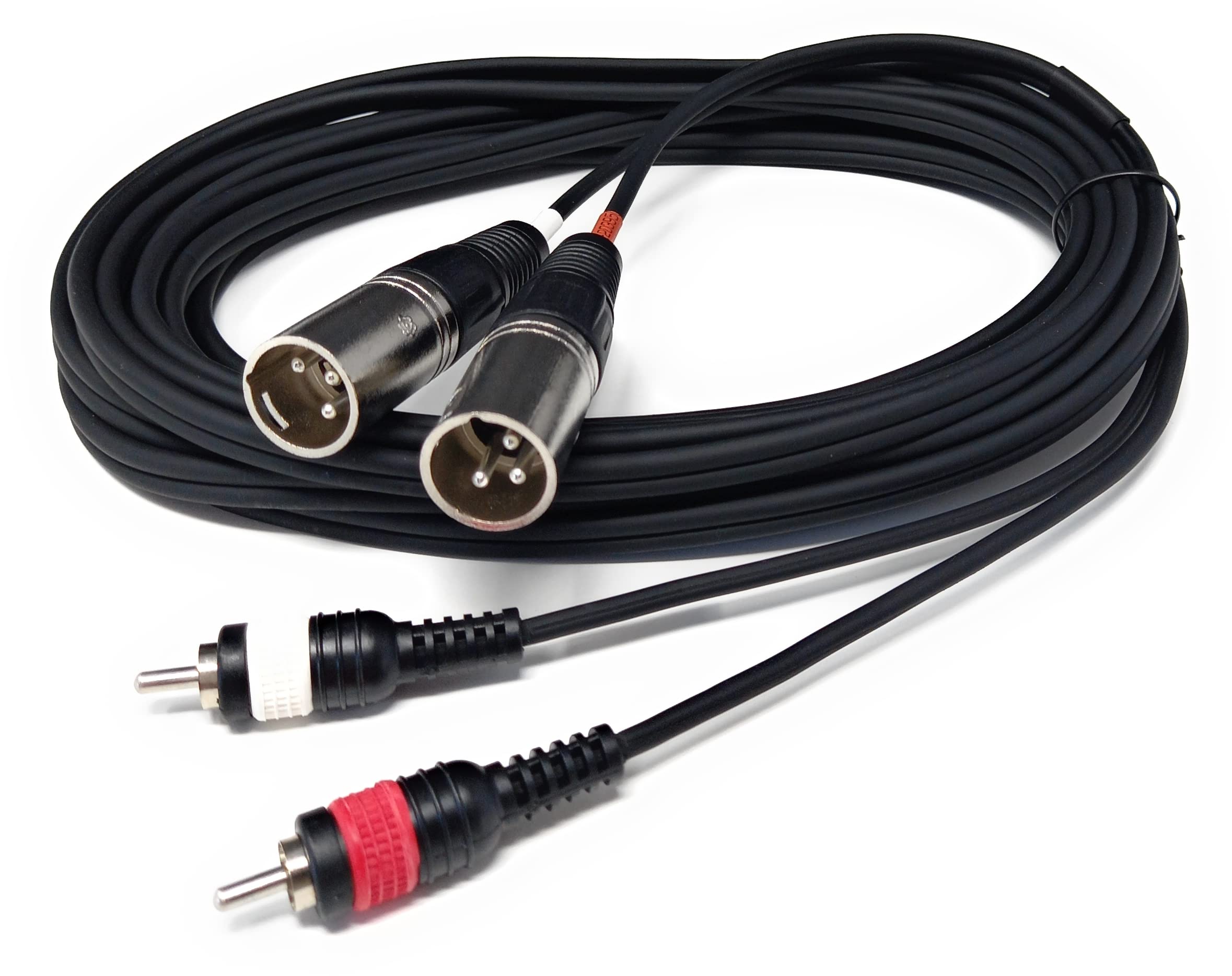 DRUT Twin XLR 3 Pin Plugs to 2 x RCA Phono Plugs Lead Audio Shielded Cable