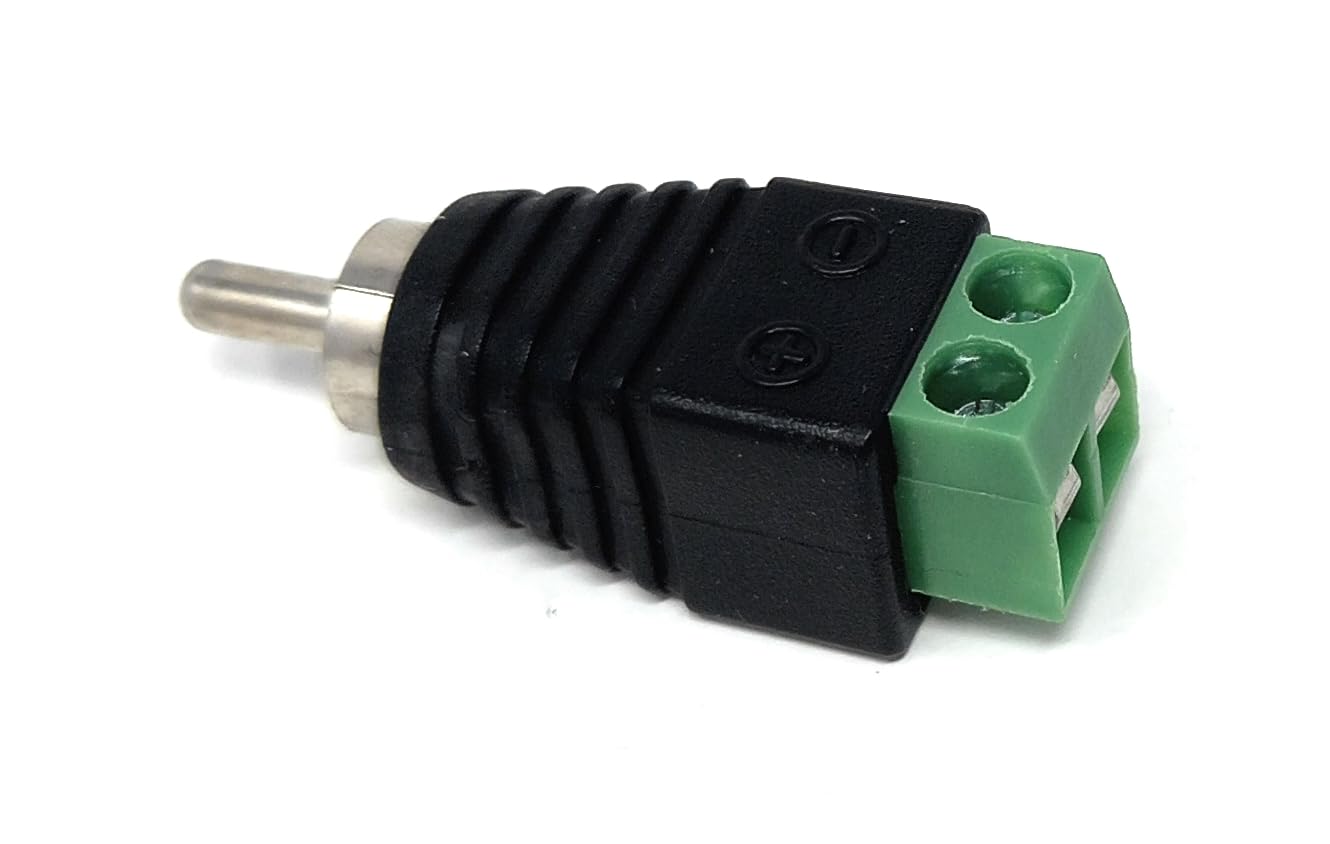 DRUT RCA Male Plug to Screw Terminal Adapter – Phono Audio/Video Connector for CCTV, AV, and Custom Wiring Projects