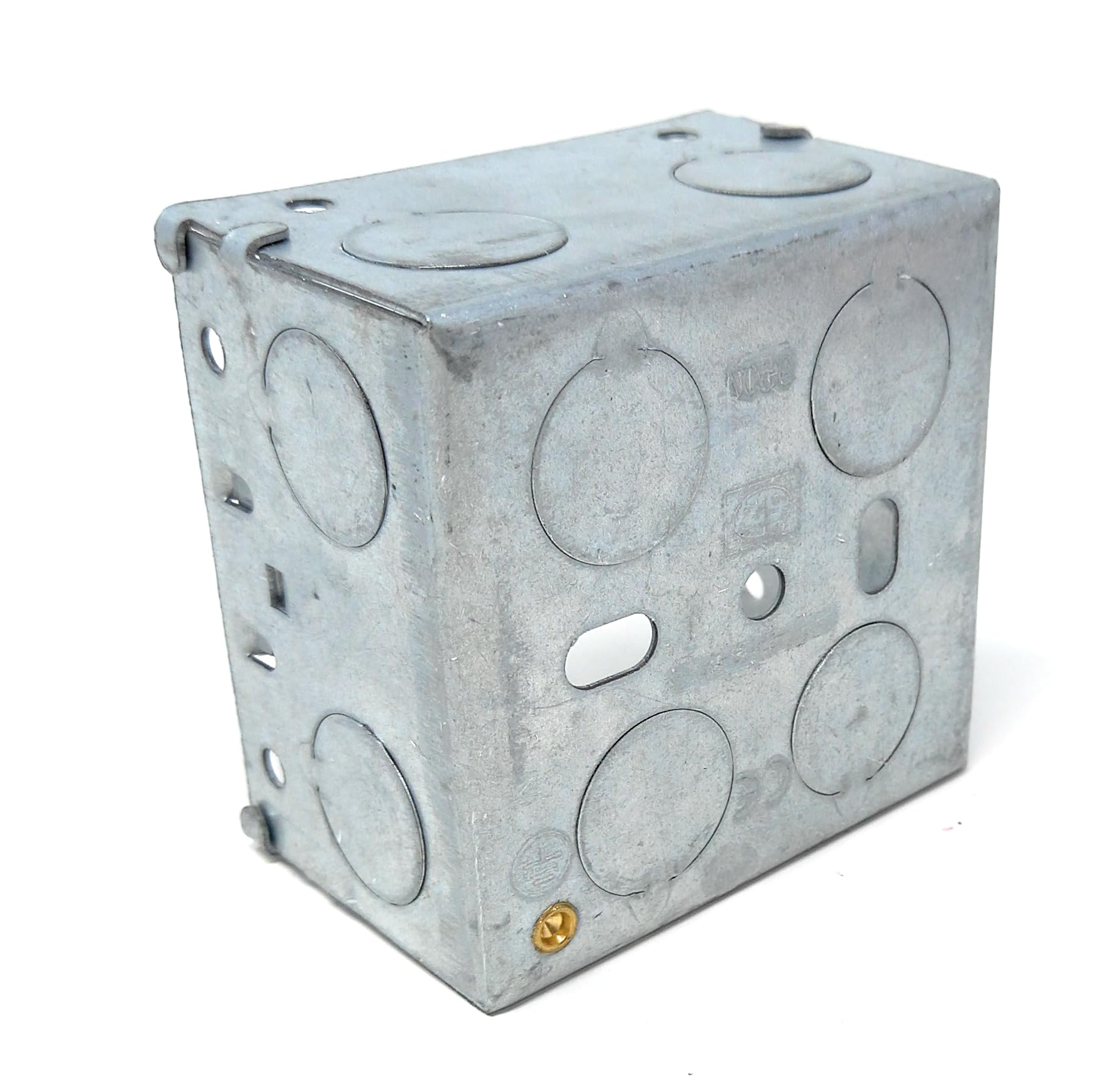 1 Gang Galvanised Steel Pattress Box with Brass Earth Terminal – 47mm Depth Back Box for Electrical Faceplates