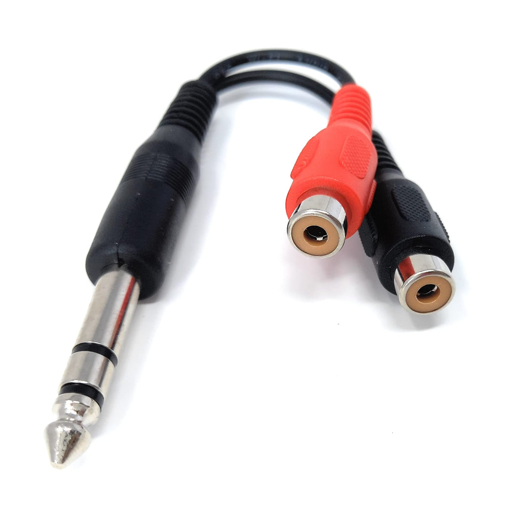 DRUT 6.35mm Stereo Jack Plug to Twin RCA Phono Sockets Male to Female Cable Adapter