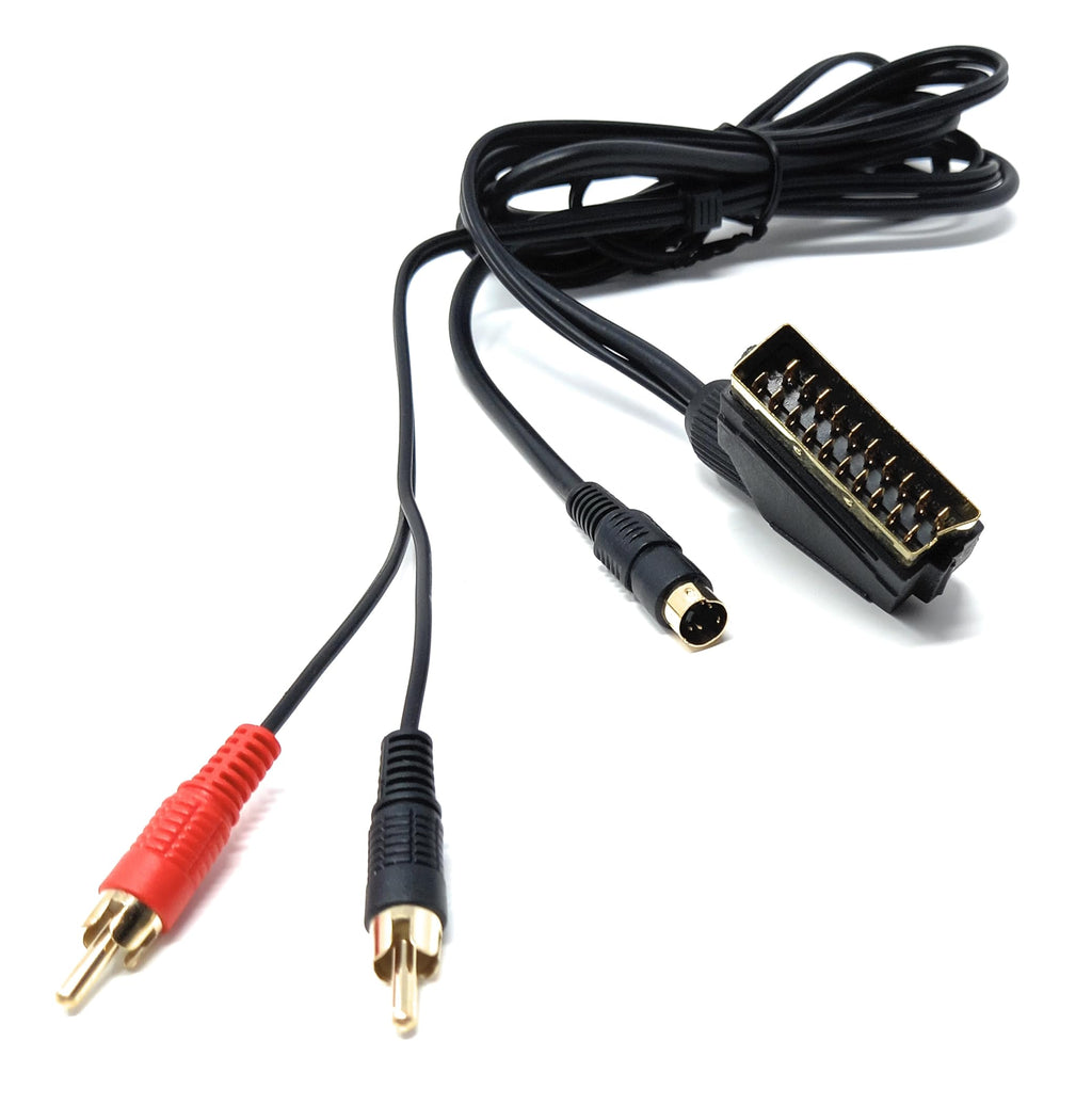 DRUT 1.5m Scart to RCA S-Video SVHS 4 Pin Mini DIN Male Audio Video Cable Lead Gold Plated 5ft