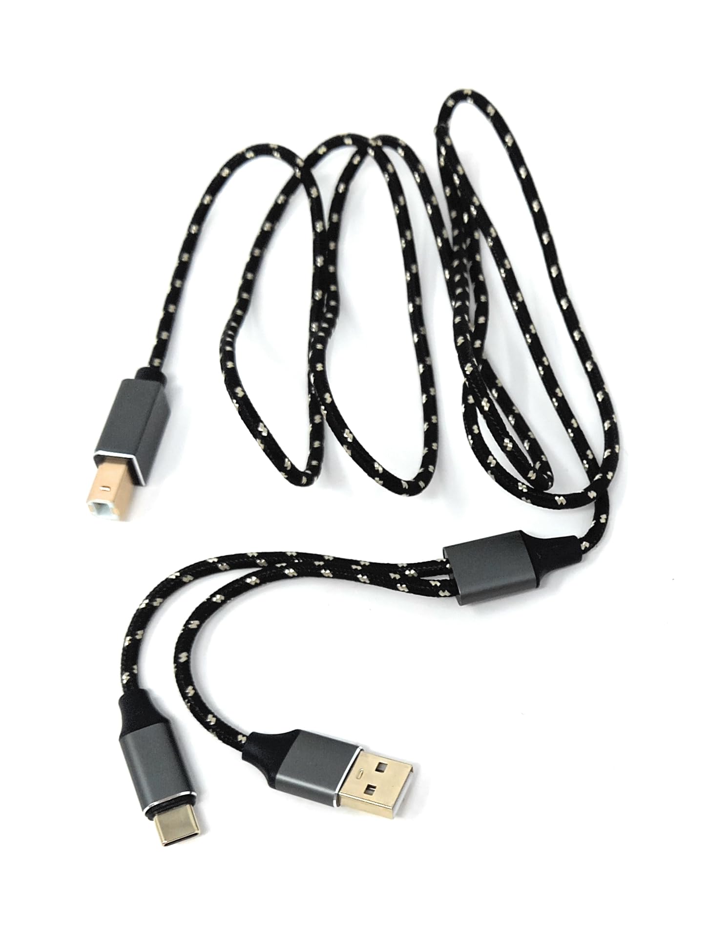DRUT 1m USB B to (USB C & A) MIDI Interface 2in1 Braided Cable – MIDI In/Out Adapter for Keyboard, Controller, Synth, Audio Interface – Plug & Play Recording Cable