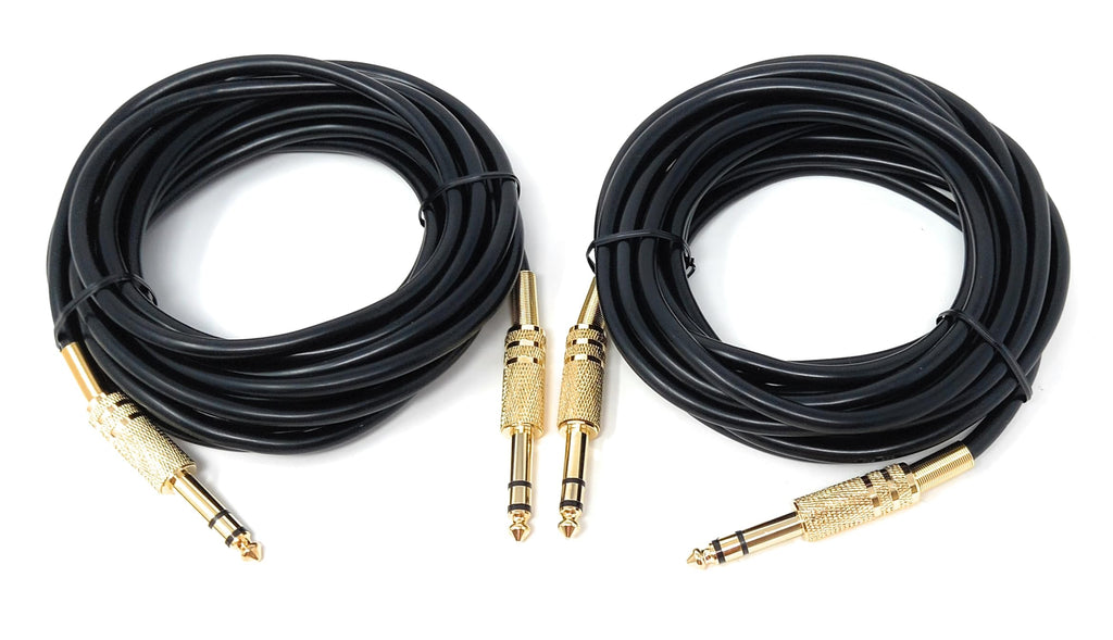 DRUT 2-Pack 6.35mm TRS Jack Cable – 1/4" Stereo Male to Male Audio Lead with Gold Connectors, Heavy-Duty Guitar Cable for Electric Guitar, Bass, Amp, Keyboard, Mixer