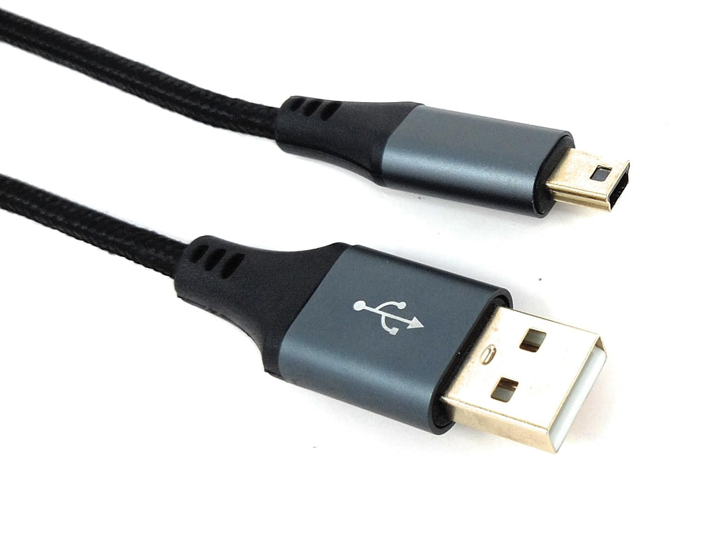 USB 2.0 A to Mini-B 5-Pin Braided Cable – Metal Ends, 24AWG Power & Data Lead, Hi-Speed Transfer