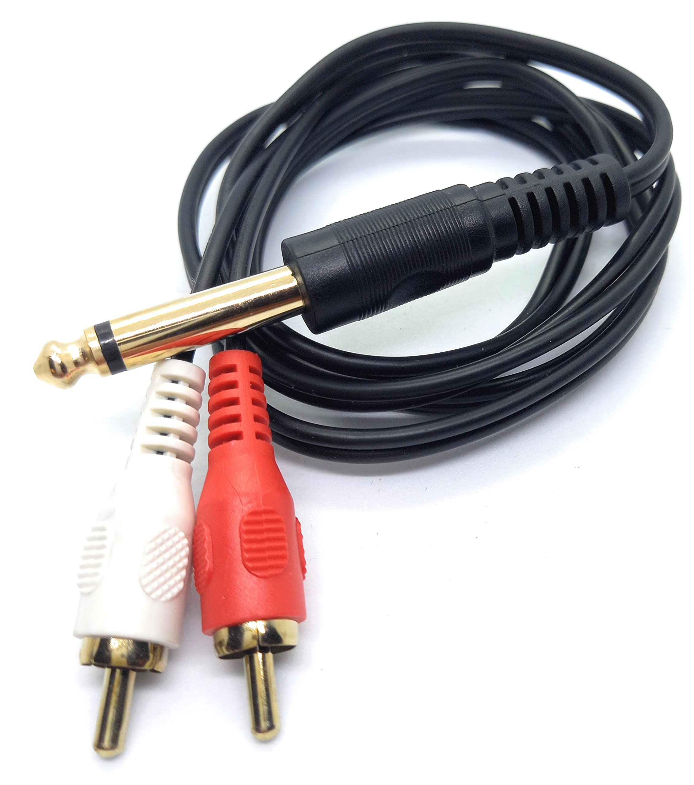 DRUT 6.35mm Mono Jack Plug to 2 x RCA Phono Plugs Screened Audio Cable Adapter Gold Contacts OFC