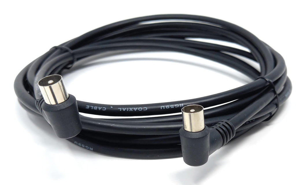 DRUT TV RF Right Angle 90' Male Plug to Male Plug Coaxial TV Freeview Cable Lead 75 Ohm