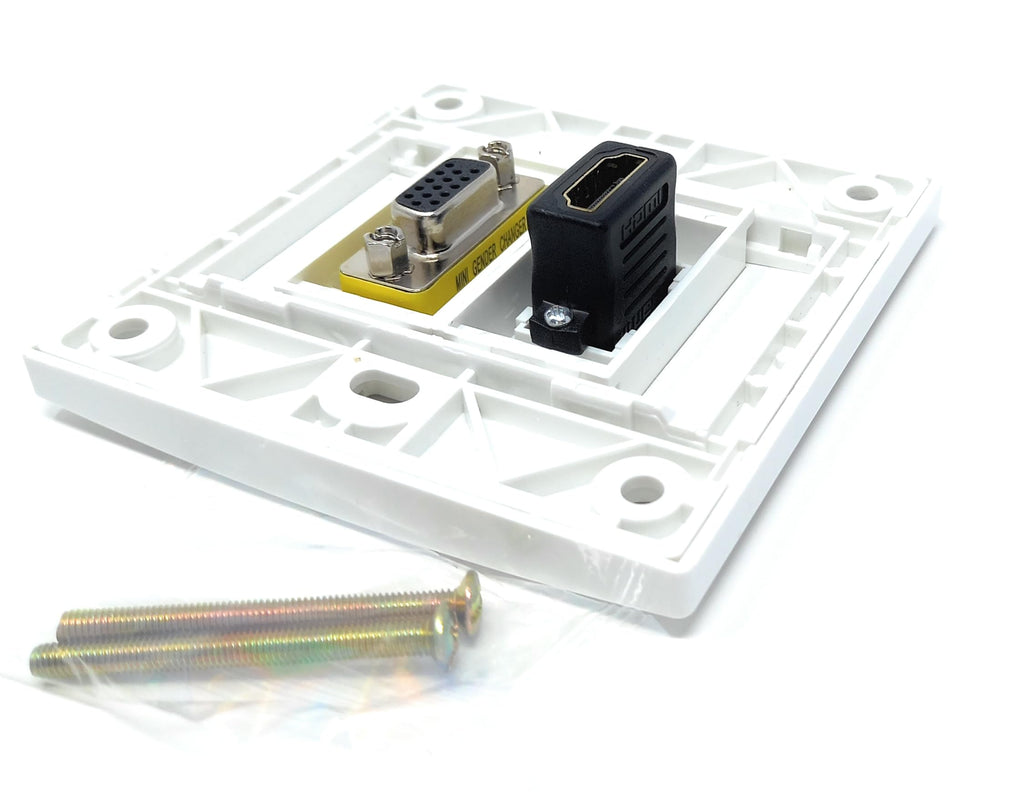 HDMI & VGA 15HD Multimedia Wall Plate Faceplate, Easy Connect, White, No Soldering Needed, 1 Gang