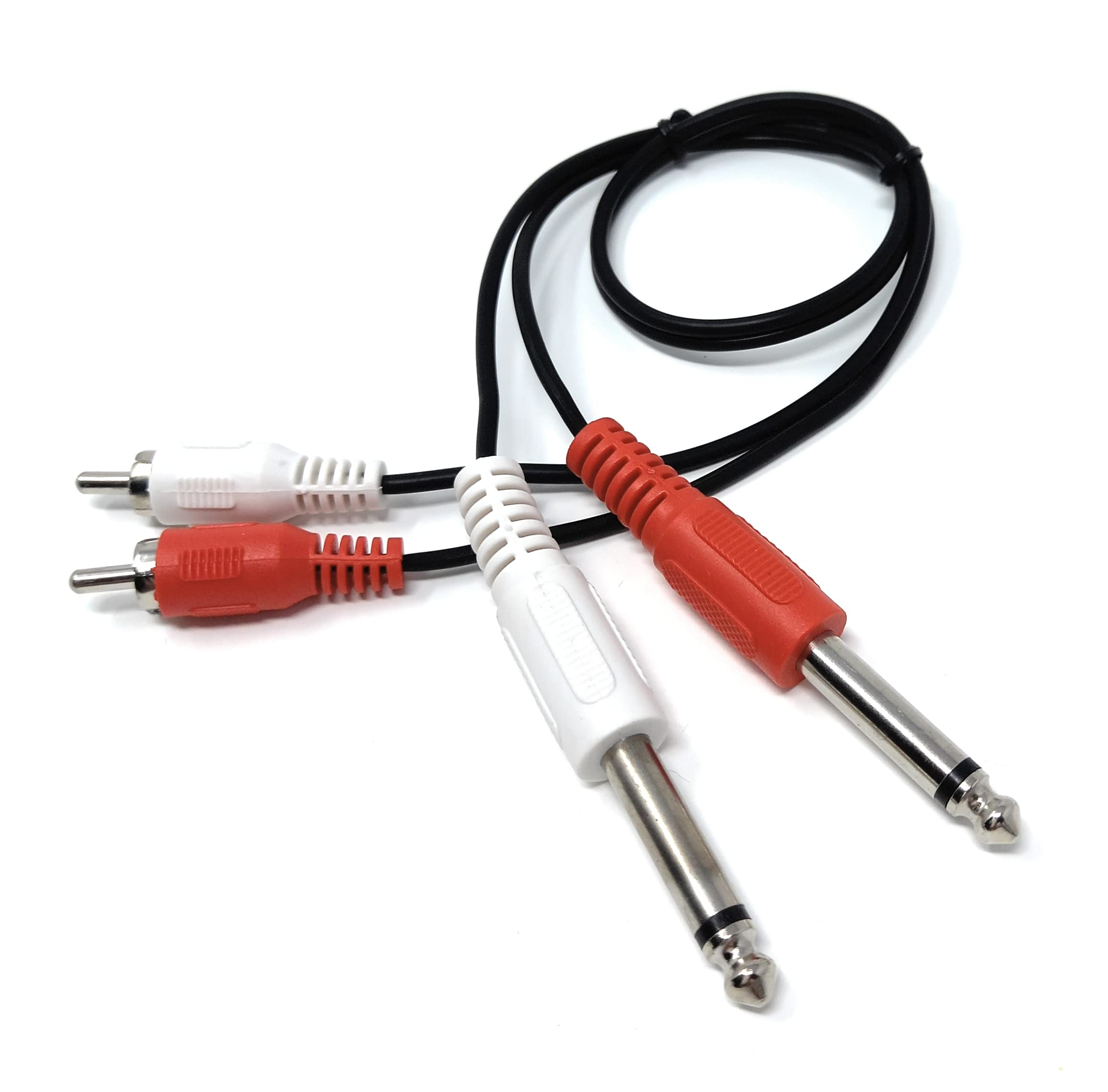 DRUT Twin 6.35mm MONO Jack Plugs to 2 x RCA Phono Plugs OFC Audio Cable Male to Male Lead