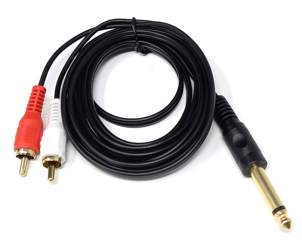 DRUT 6.35mm Mono Jack Plug to 2 x RCA Phono Plugs Screened Audio Cable Adapter Gold Contacts OFC