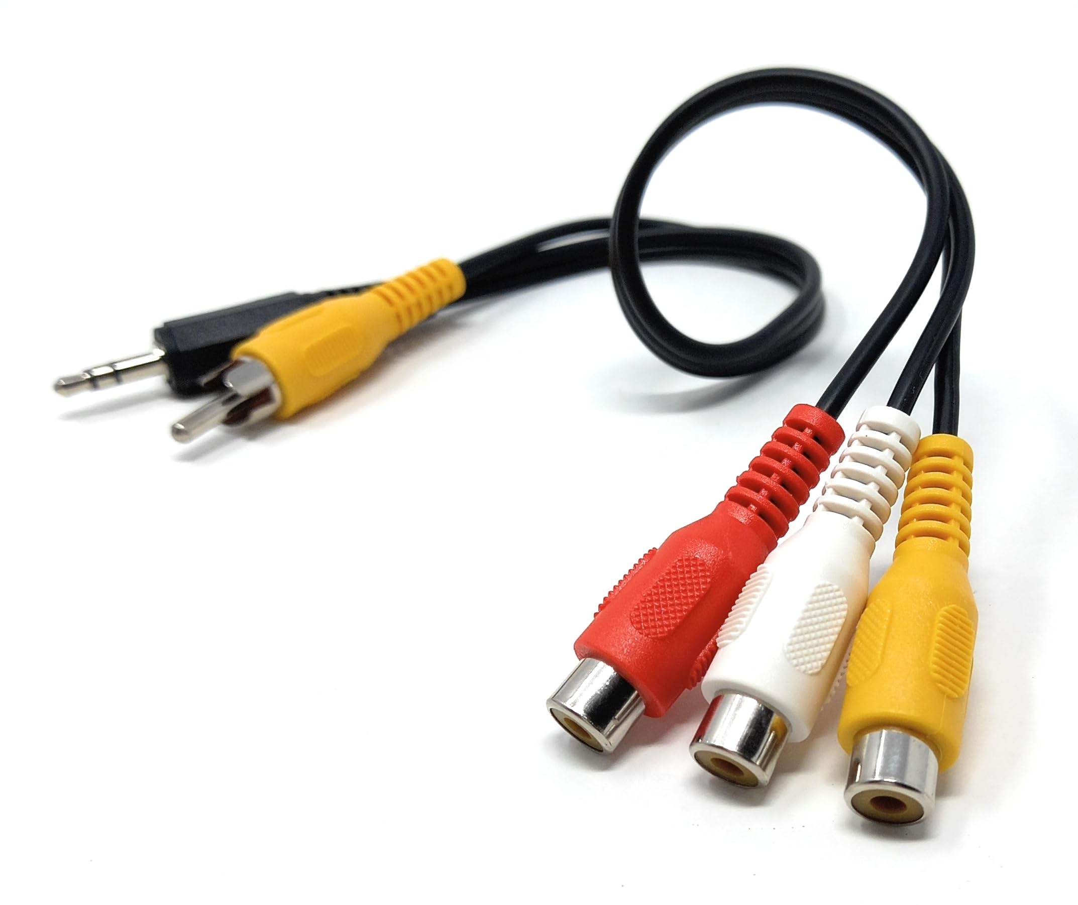 DRUT 30cm 3 x Triple RCA Phono Sockets to 3.5mm Stereo Jack + RCA Phono Plug Audio Video Cable 1ft