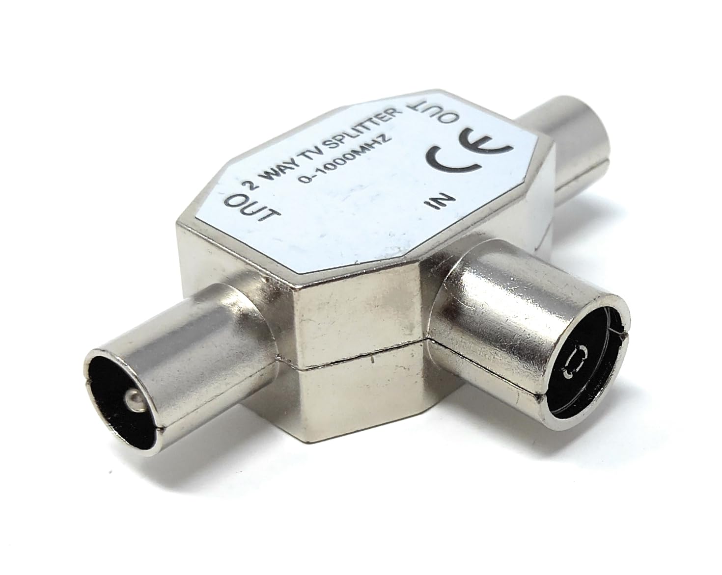 DRUT TV Antenna Adapter Distributor Splitter, 1 Female Socket in 2 Male Out, IEC Coax Cable, Aerial Digital Antenna Adaptor