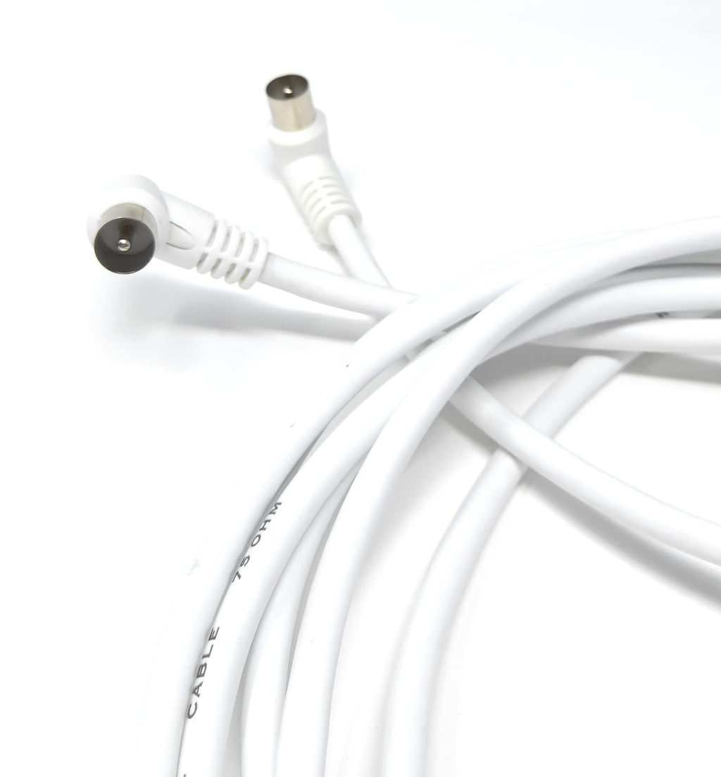 DRUT TV RF Right Angle 90' Male Plug to Male Plug Coaxial TV Freeview Cable Lead 75 Ohm