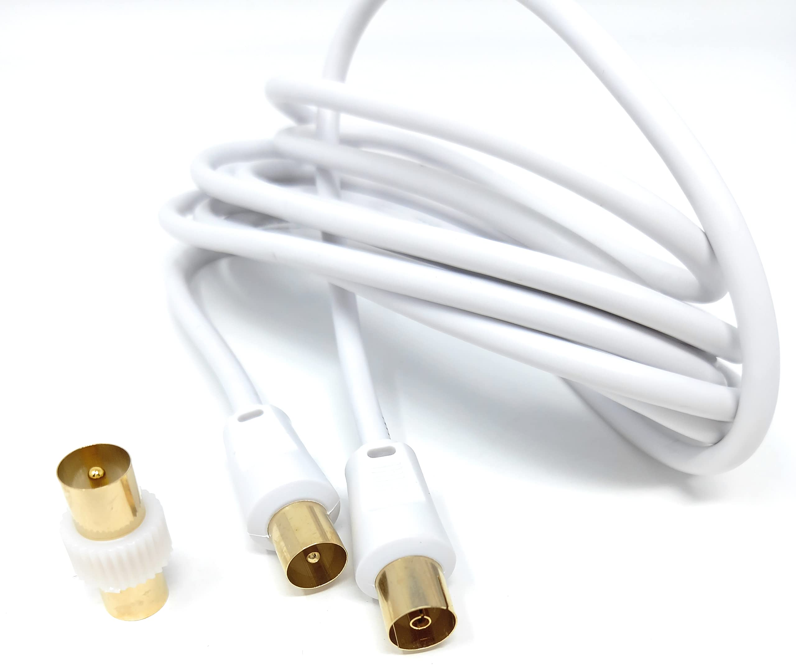 DRUT TV Male to Female Extension Coax Cable, Supplied With a Male to Male Coupler Adapter, Gold Connectors