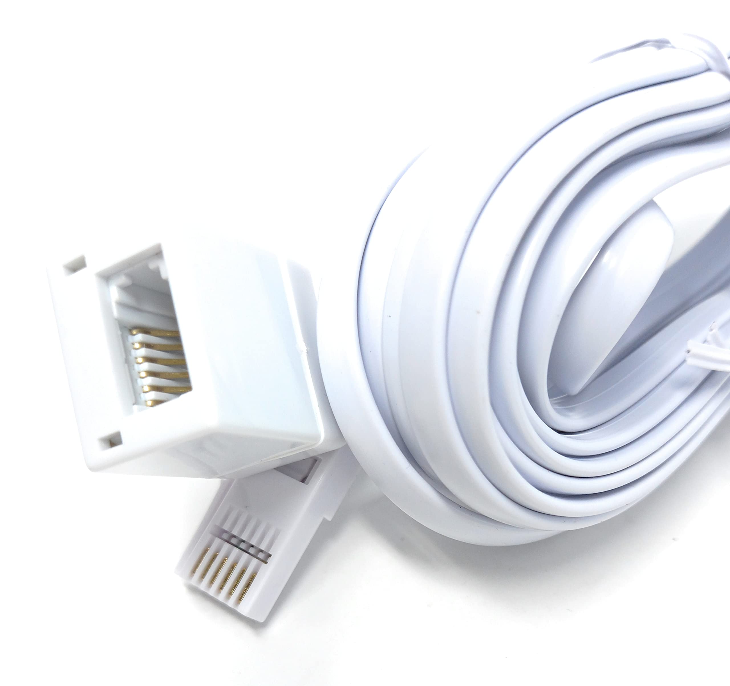 DRUT BT Telephone Flat Extension Cable (631a) 28AWG Lead Wire, 6 Pin Core, BT Male to BT Female, Jack to Socket