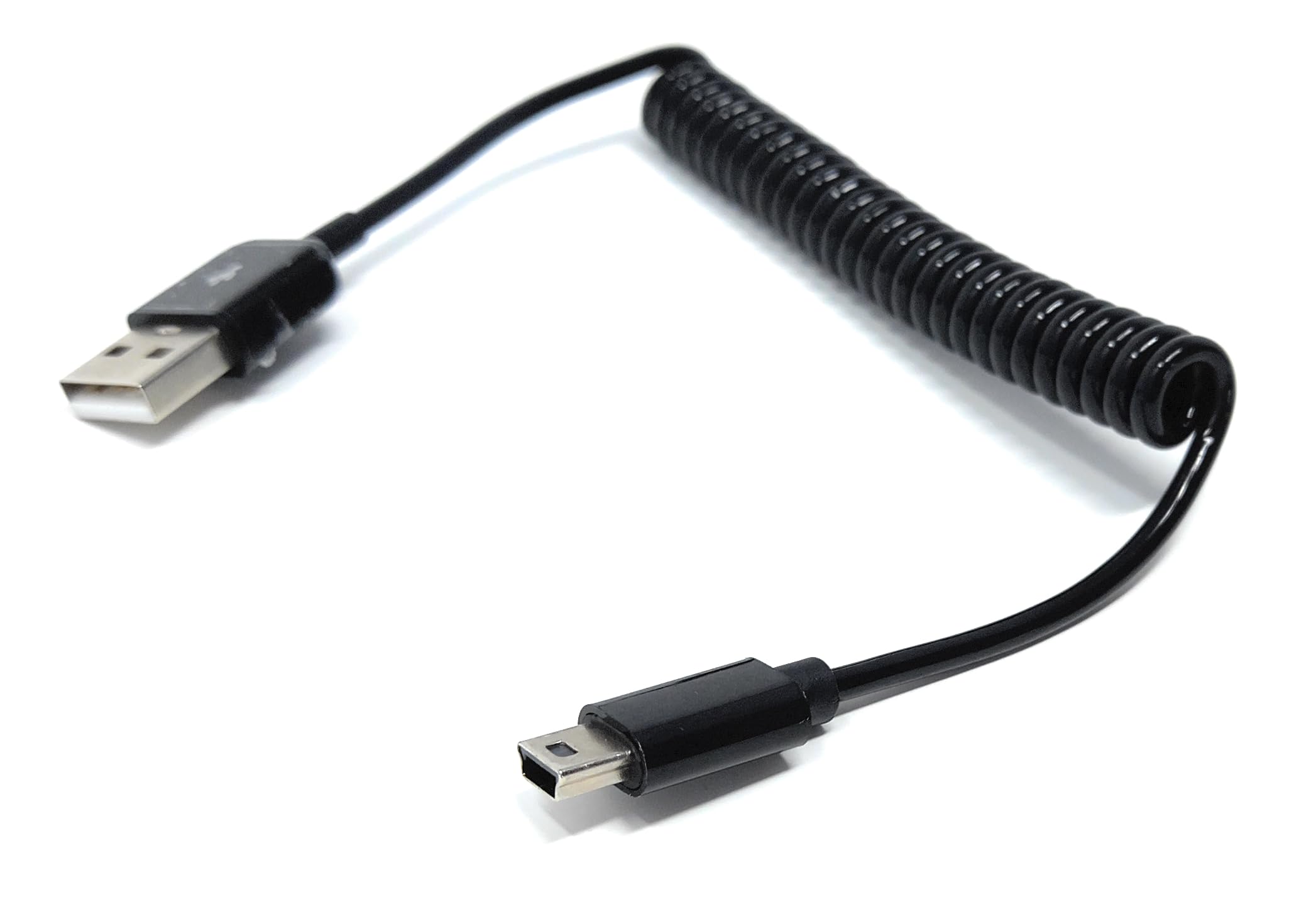 DRUT Coiled Mini USB Cable (25cm to 80cm) – Spring USB 2.0 to Mini USB Charging & Sync Cable Compatible with Cameras, MP3 Players, GPS Devices