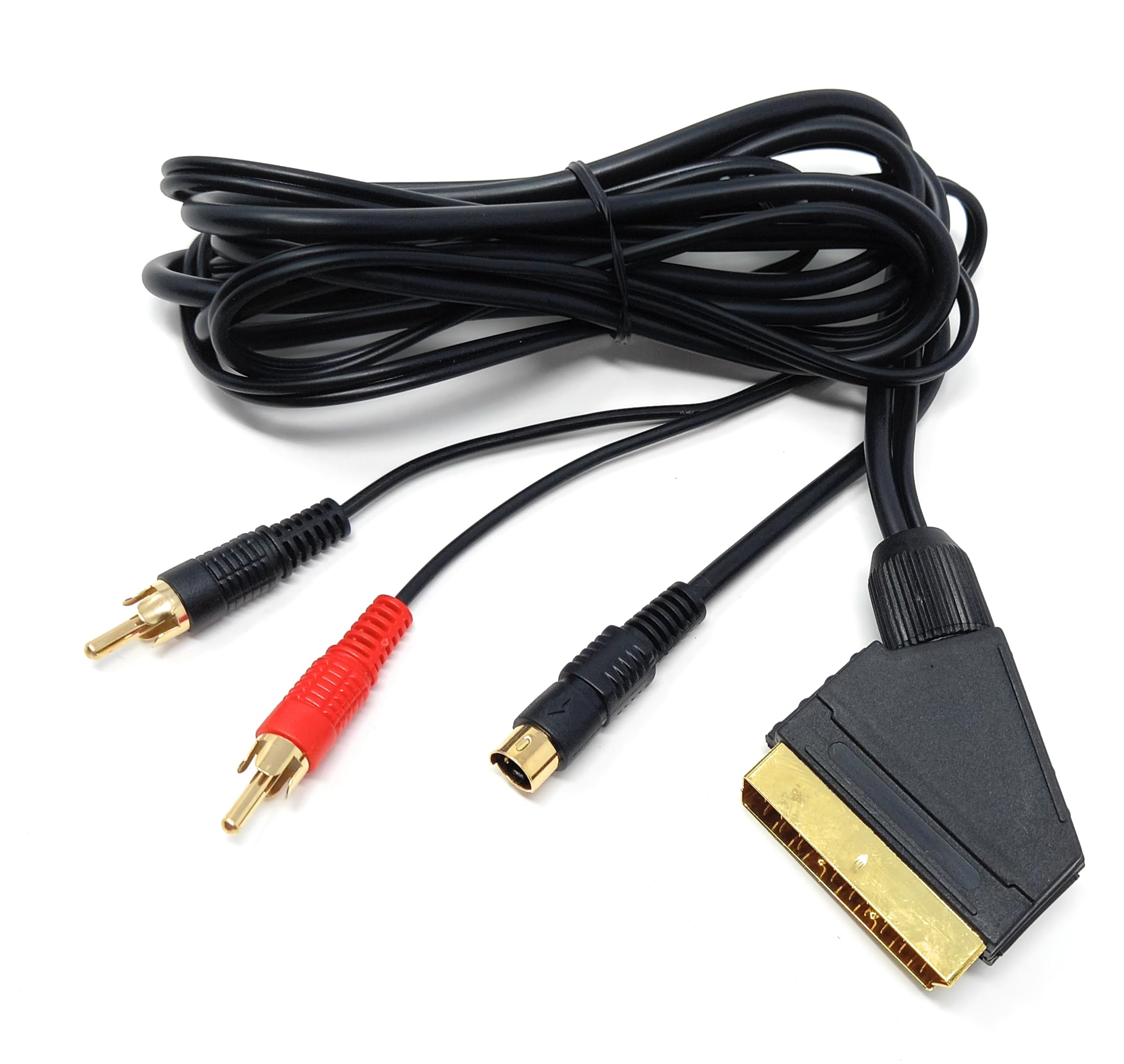 DRUT 1.5m Scart to RCA S-Video SVHS 4 Pin Mini DIN Male Audio Video Cable Lead Gold Plated 5ft