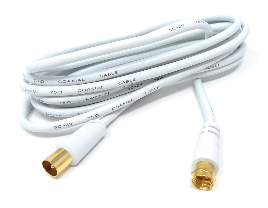 DRUT RF TV Aerial Male to F Type Connector Male Plug Coaxial Coax Cable, Lead, 75 Ohm, 3C-2V