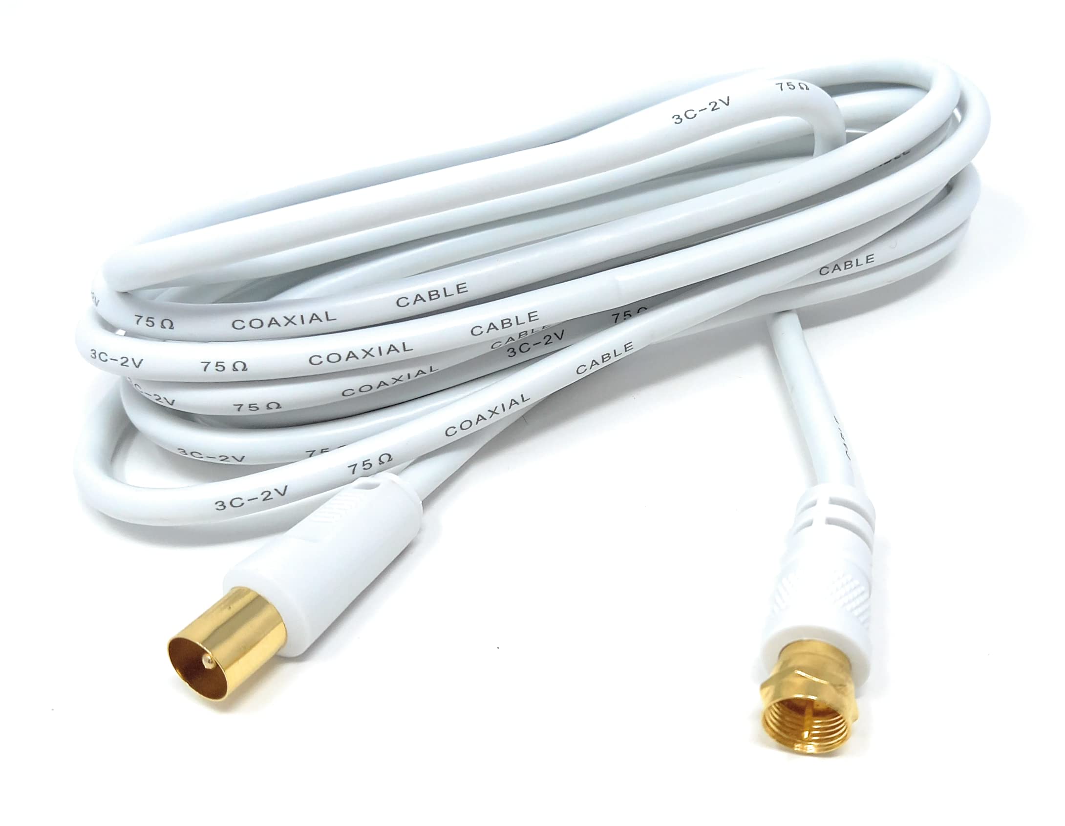 DRUT RF TV Aerial Male to F Type Connector Male Plug Coaxial Coax Cable, Lead, 75 Ohm, 3C-2V