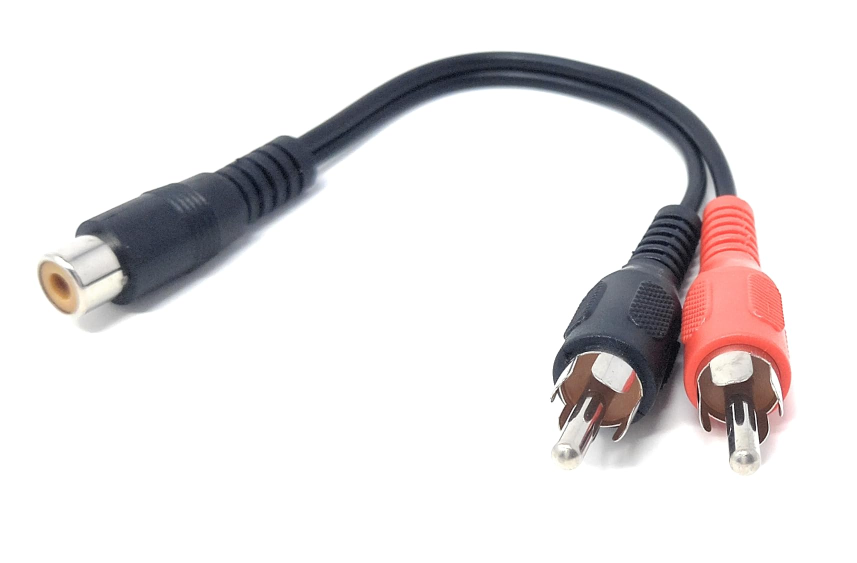 DRUT Single RCA Socket to 2 x RCA Phono Plugs Splitter Converter Audio Cable Adapter, (1 Female to 2 x Male)