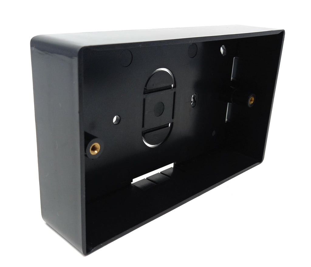 2 Gang Surface Mount Back Box Pattress, Black, 147mm x 86mm x 32mm Durable Electrical & Network Faceplate Mounting Solution