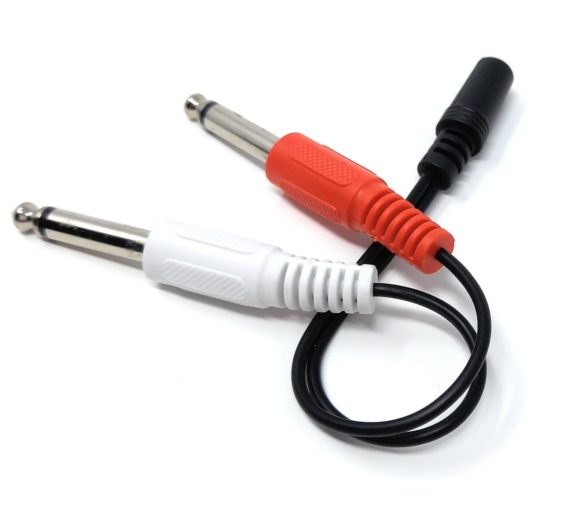 DRUT 15cm 3.5mm Stereo Jack Socket to Twin 6.35mm Mono Jack Plugs Adapter Cable Splitter Lead