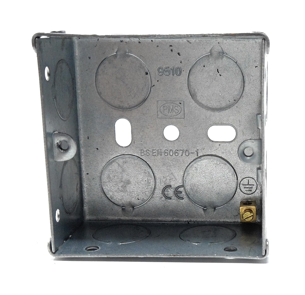 1 Gang Metal Surface Mount Back Box, 37mm Deep Pattress with Earth Terminals for Secure Electrical Installations