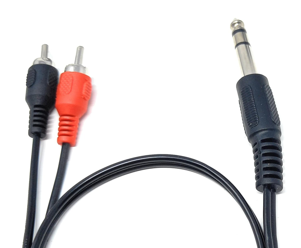 DRUT 6.35mm Stereo Jack to 2 x RCA Phono Plugs Stereo Cable, TRS to RCA Audio, 1/4'' Jack to 2 RCA Male Y Splitter Lead