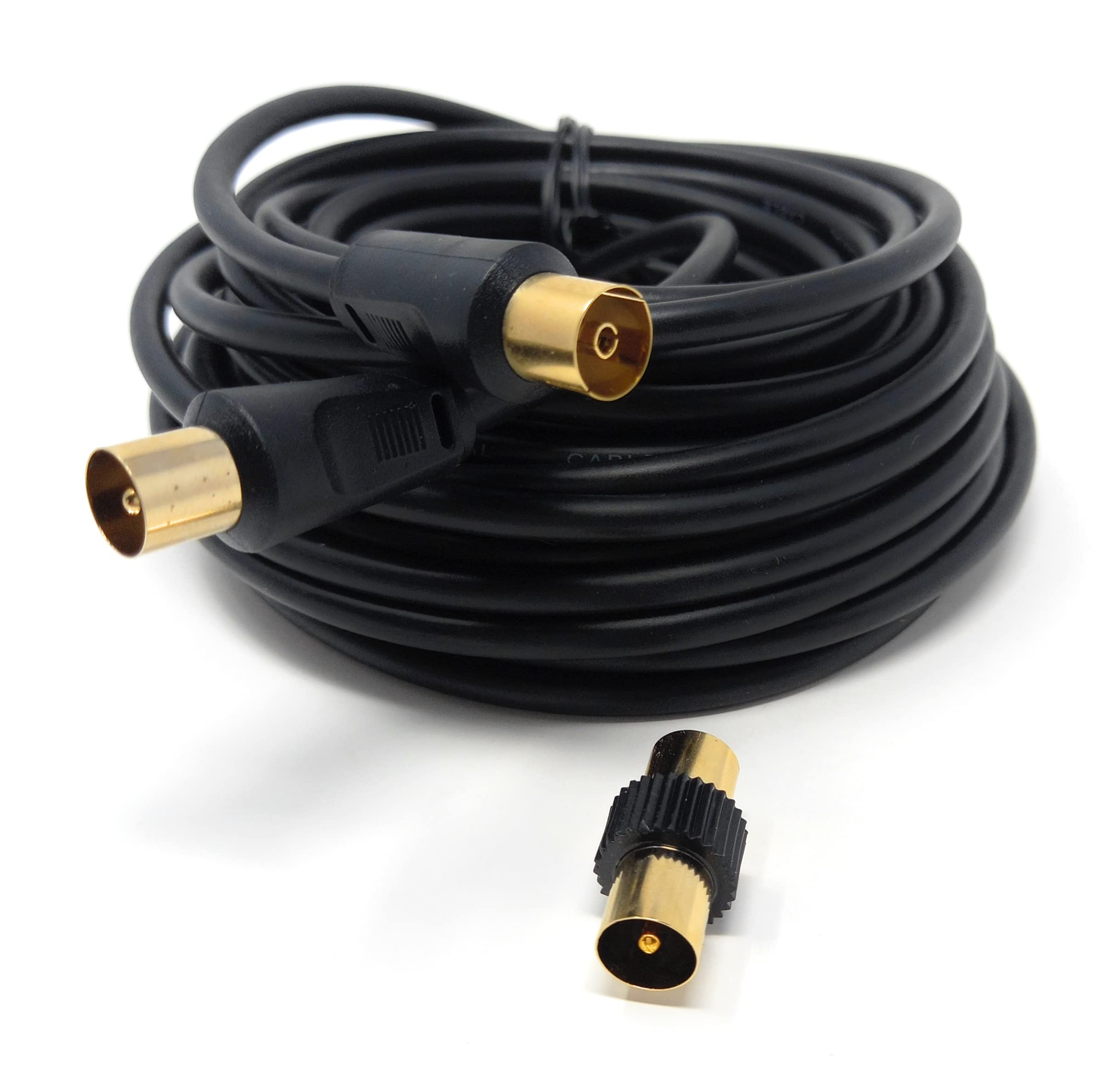 DRUT TV Male to Female Extension Coax Cable, Supplied With a Male to Male Coupler Adapter, Gold Connectors