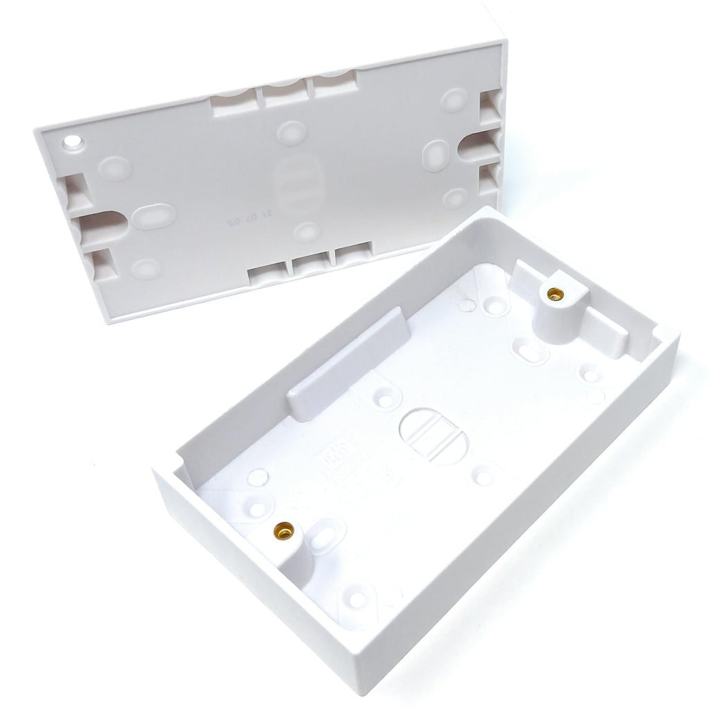 2 Gang Surface Mount Back Box Pattress Box, 145mm x 86mm x 25mm, White