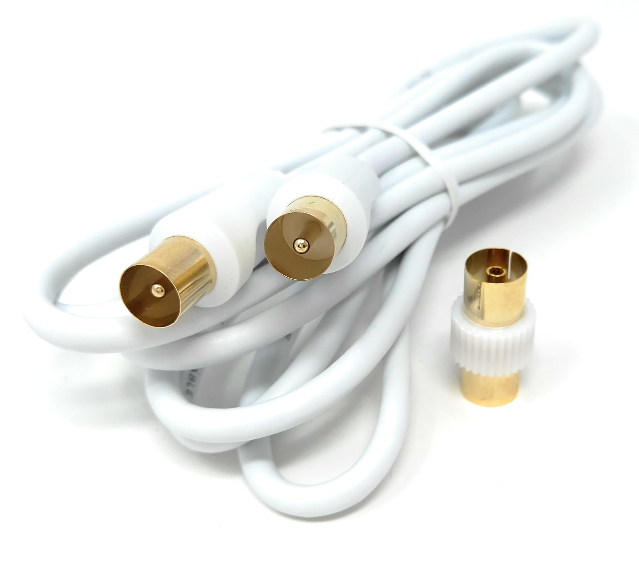 DRUT TV RF Male to Male Aerial Antenna Coaxial Cable With Female to Female Coupler, Gold Connectors 75 ohm, 3C2V