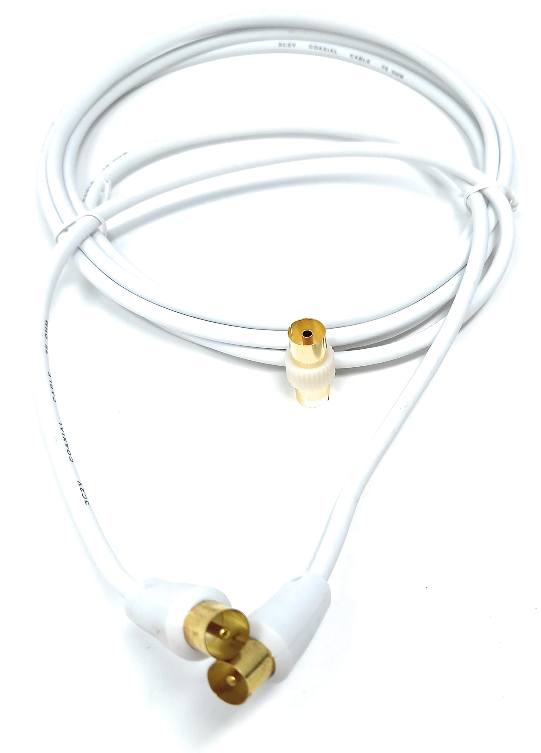 DRUT TV RF Male to Male Aerial Antenna Coaxial Cable With Female to Female Coupler, Gold Connectors 75 ohm, 3C2V