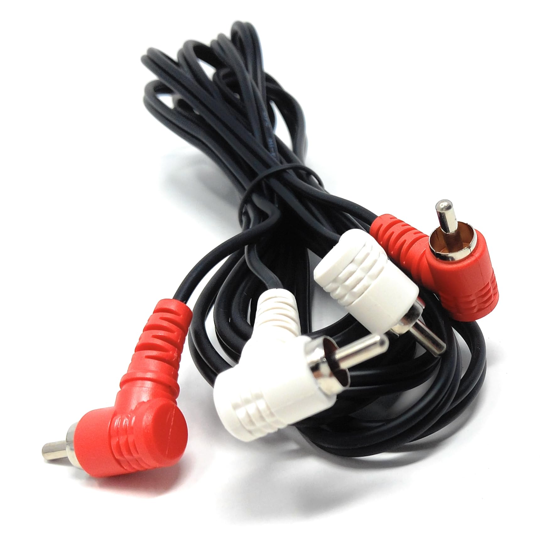 DRUT Twin 2 x RCA to RCA Right Angle Cable, Twin Phono Lead Splitter, for Audio, Speakers, Home Theater, Surround Sound, Turntable, Mixer