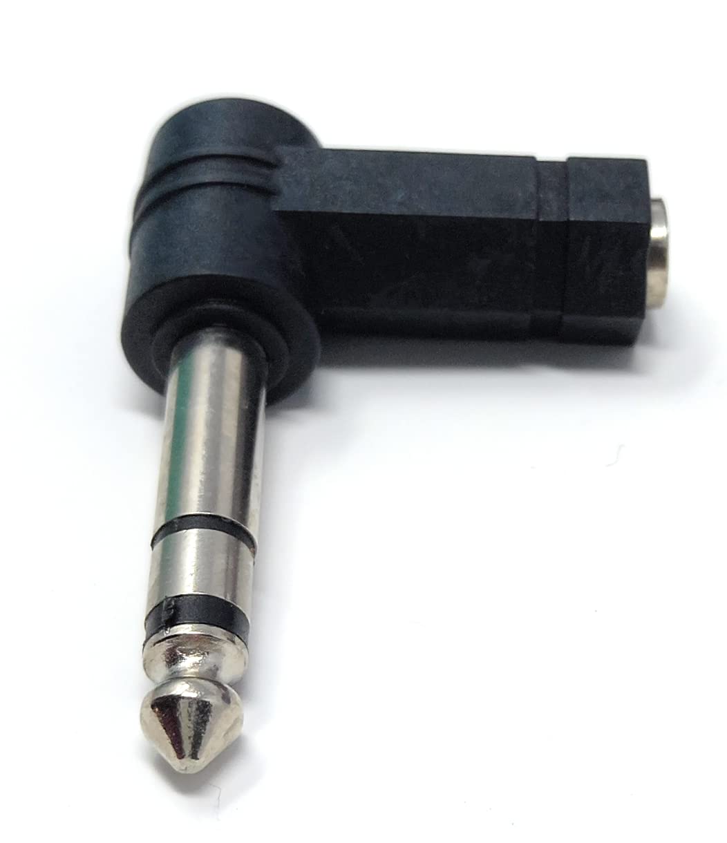 DRUT 1pcs 6.35mm STEREO Jack Plug to 3.5mm Female Socket Right Angle 90'' Cable Adapter
