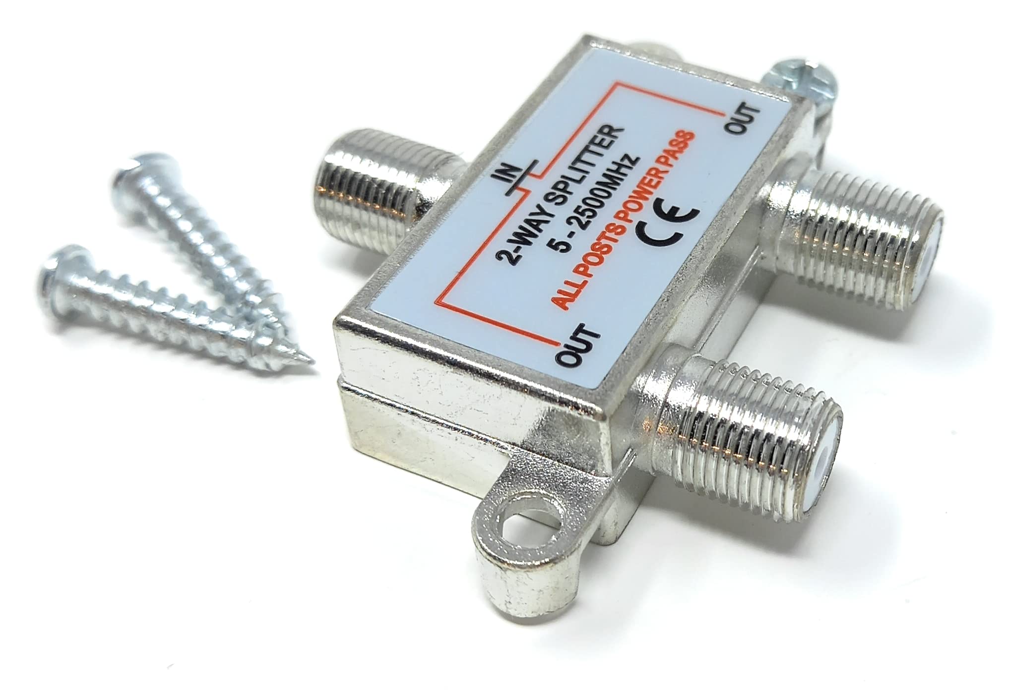 TV Splitter F-Type Screw-on Connectors RF Coaxial Cable Adapter, Passive Wideband Signal, 5-2500Mhz