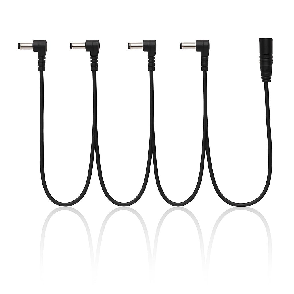 DRUT Guitar Pedal Daisy Chain Power Cable – Right Angle 5.5 x 2.1mm Splitter, 9V Power Supply Cord for Effects Pedals, Pedalboards & Guitar Accessories
