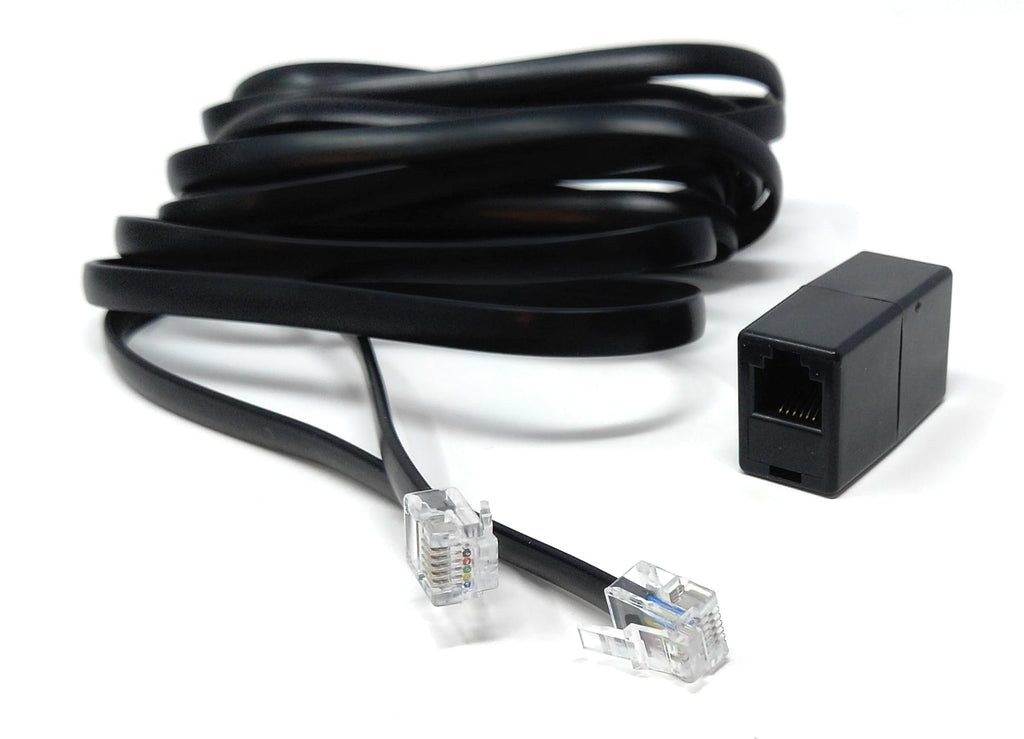 DRUT RJ12 to RJ12 (RJ11) 6-Pin Male to Male Cable with Female Coupler, Gold-Plated Connectors for BT Telephone, Broadband, and Modem Extension