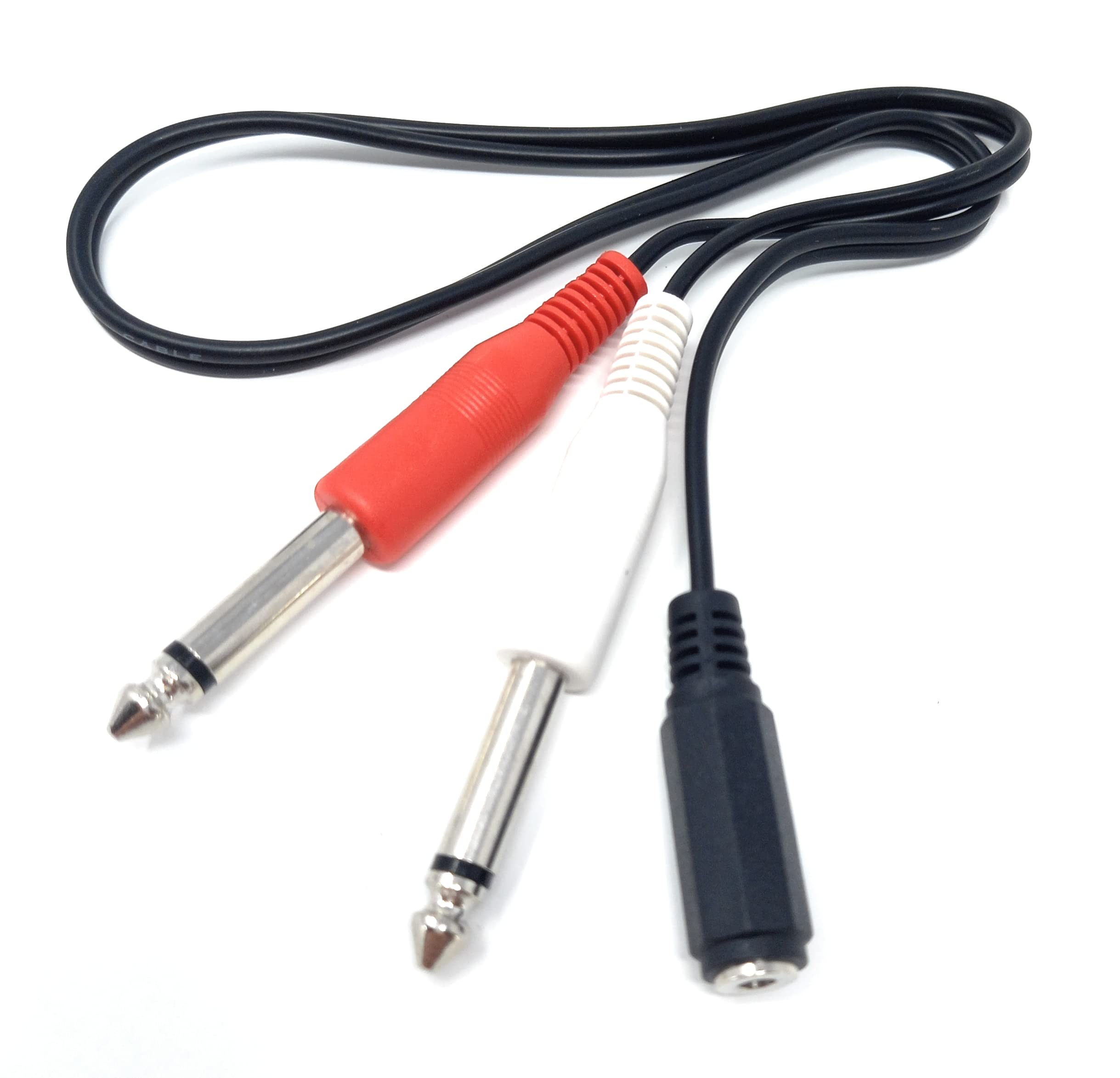 DRUT 50cm short 3.5mm Stereo Socket to Twin 6.35mm Mono Jack Plugs, 1 Female to 2 Male 1.6ft