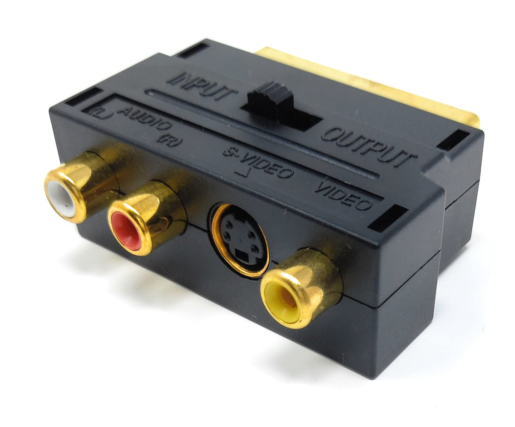 DRUT Scart to 3 RCA Composite Phono & SVHS S Video Adaptor with In Out Switch Converter Cable Lead Adapter