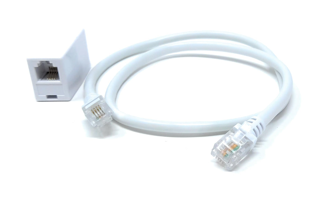 DRUT RJ11 to RJ11 ADSL 2+ Male to Male Cable with Female Coupler, BT Telephone, Broadband, Modem Extension Lead, Gold Plated Connectors