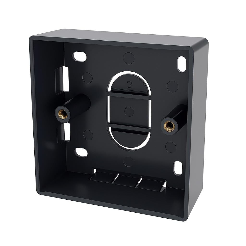 1-Gang Surface Mount Back Box – Black Pattress Box 86mm x 86mm x 32mm, Durable Wall-Mounted Electrical & Network Faceplate Housing
