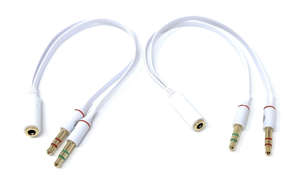 DRUT 2pcs 4 Pole 3.5mm Socket to 2x 3.5mm Plugs Headset with Microphone Converter Cable Adapter (White)