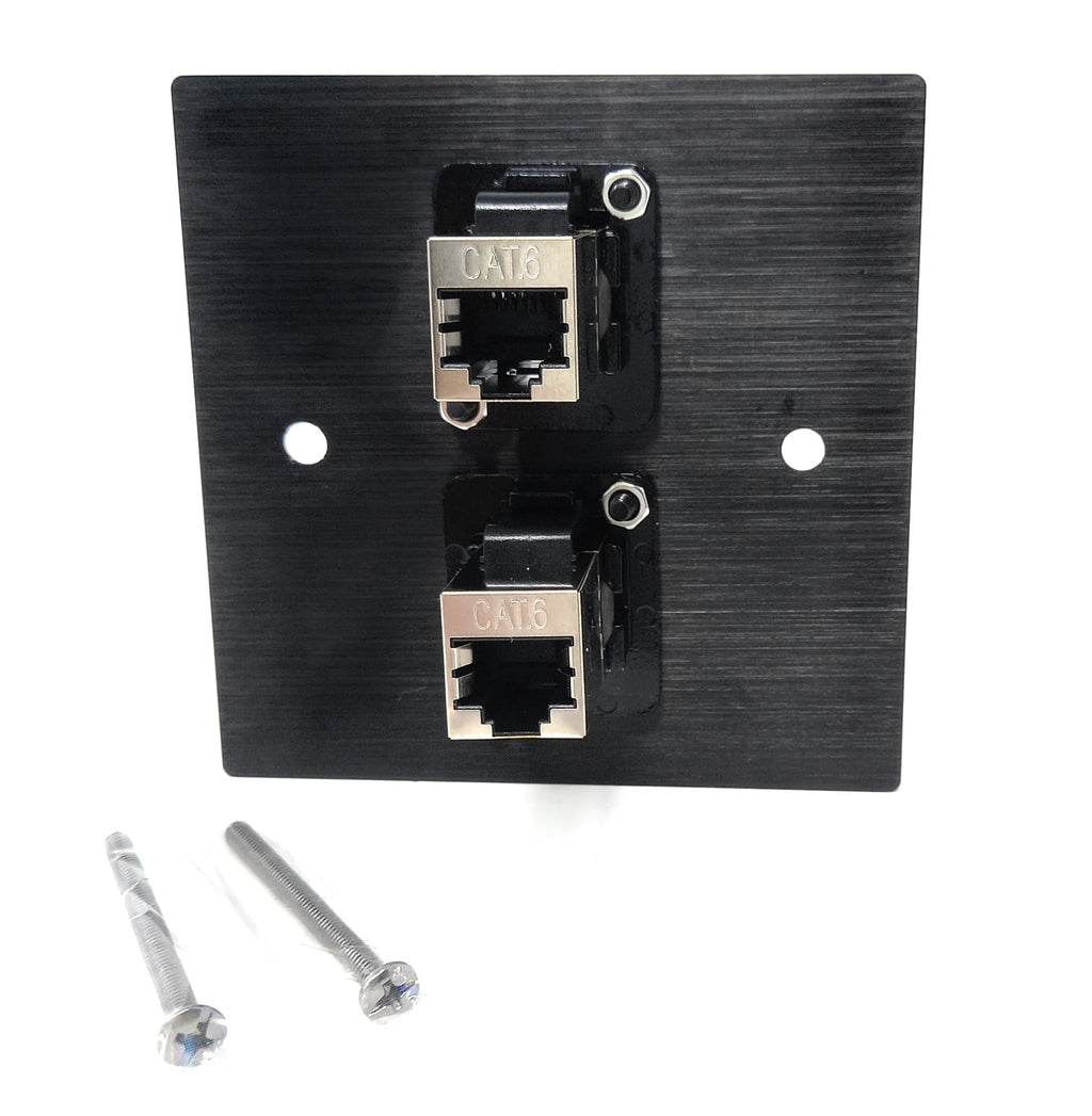 Brushed Aluminium Double Cat6 Female Sockets D-Series Outlet Wall Faceplate – Durable Metal Plate for Ethernet Networking Cables (Cat6/Cat5e/Cat7/Cat8/Cat9) with Screws Included