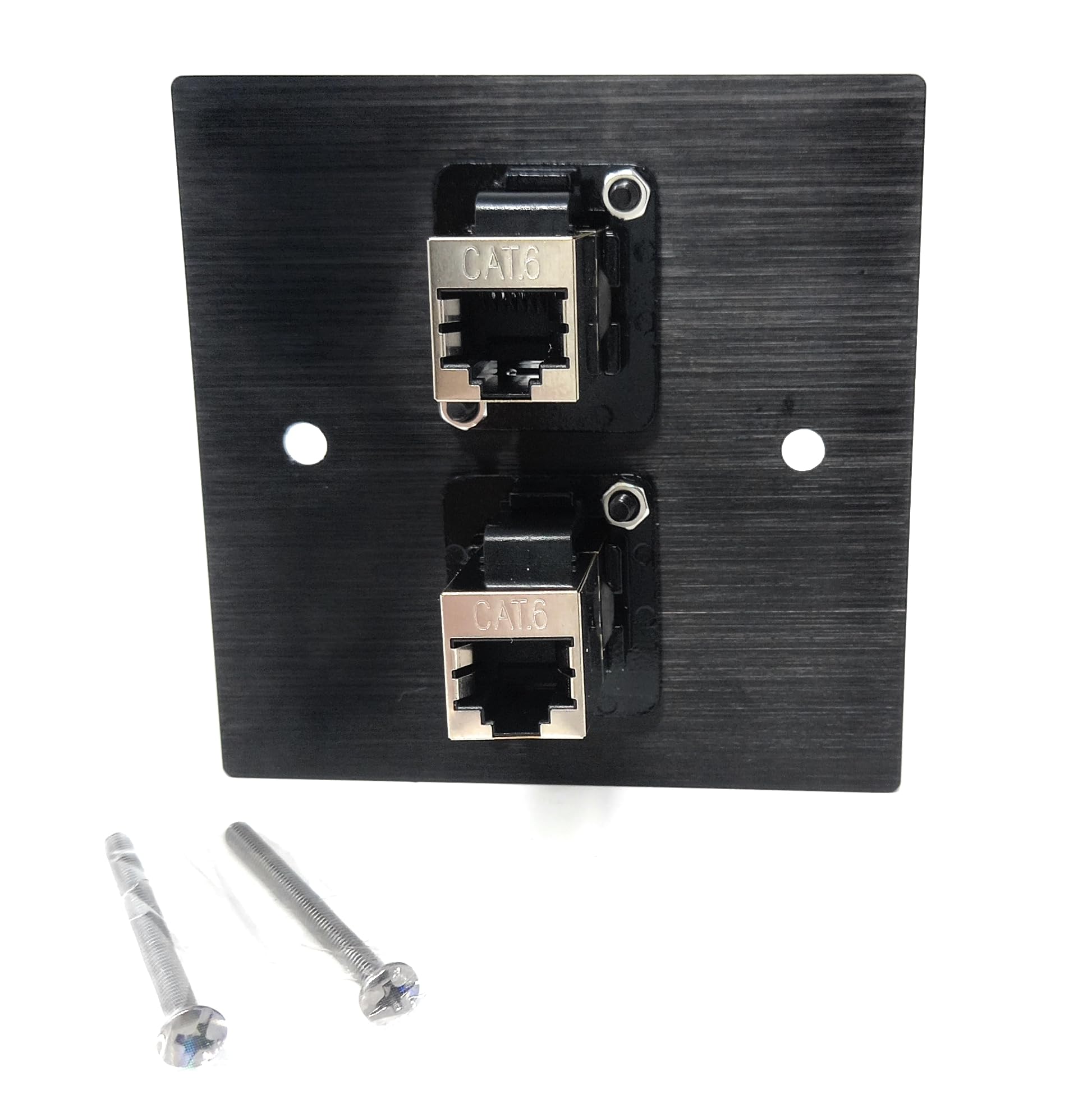 Brushed Aluminium Double Cat6 Female Sockets D-Series Outlet Wall Faceplate – Durable Metal Plate for Ethernet Networking Cables (Cat6/Cat5e/Cat7/Cat8/Cat9) with Screws Included
