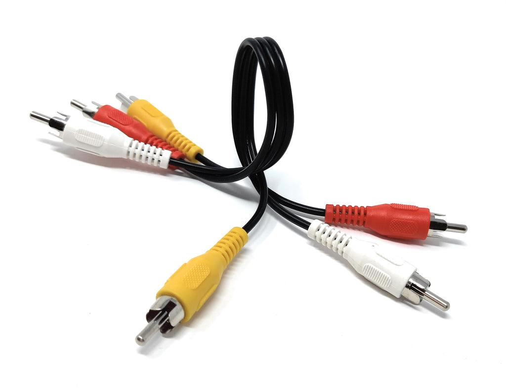 DRUT Triple 3 x RCA to RCA Phono Plugs to Plugs Composite, Audio Video Male to Male Cable Lead Nickel Contacts