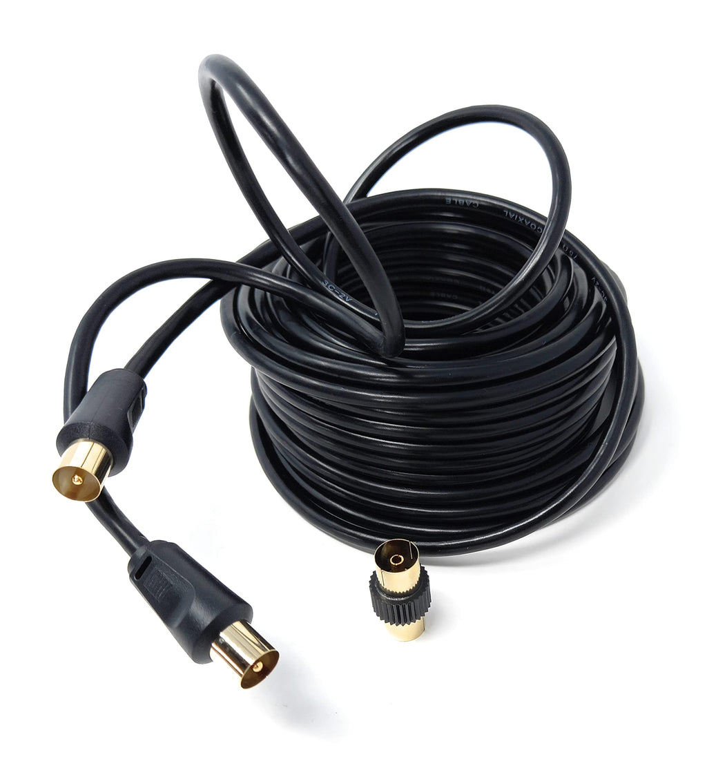 DRUT TV RF Male to Male Aerial Antenna Coaxial Cable With Female to Female Coupler, Gold Connectors 75 ohm, 3C2V