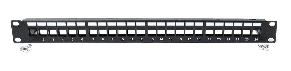 24-Port 1U Blank Patch Panel with Cable Management Bar, Unshielded, 19-Inch Rack Mount, Compatible with Cat6A, Cat5, Cat5e, Cat6, Cat7, Cat8, Cat9 Snap-in Keystone Jacks
