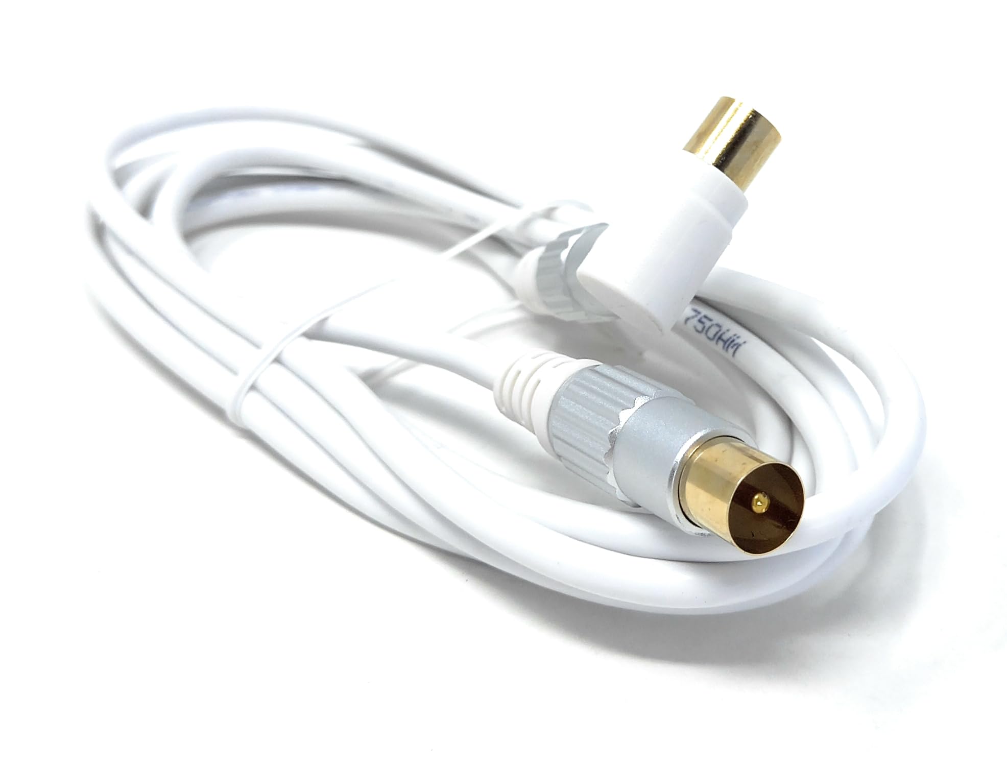 TV RF 4K Aerial Cable, 90 Angled Metal Plugs, Male to Male Angled Connector, Compatible with DVB-C, DVB-T, DVB-S, Digital & Analogue