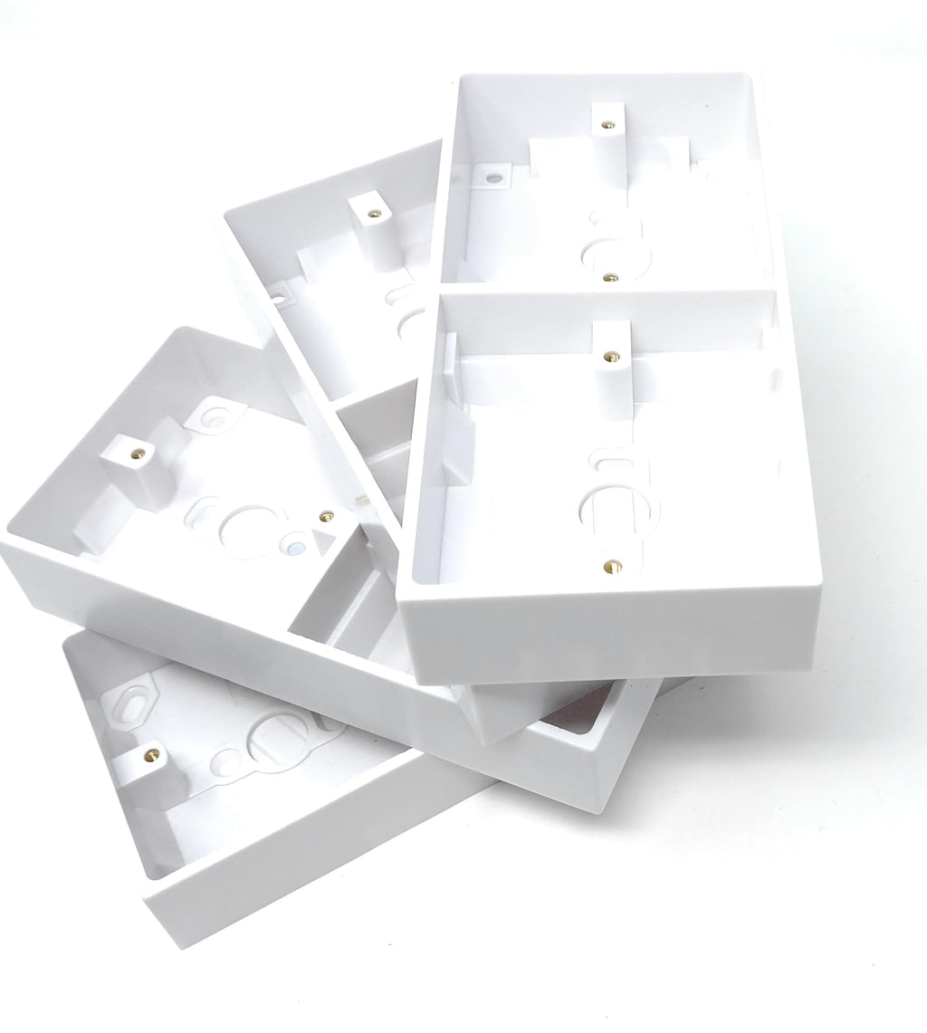 2-Gang Surface Mount Back Box – White Electrical Pattress Box, 172mm x 86mm x 35mm, Twin for Sockets and Switches