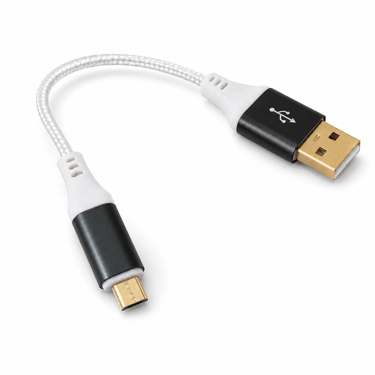 DRUT Braided USB 2.0 A to Micro B Cable, Gold Plated, 24AWG, 0.15m Short, Charging and Data Sync, for Phones, Power Banks and Devices